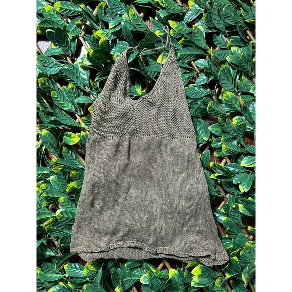 Bohemian Y2K DKNY 100% Linen Brown Crochet Tank Size Small - Picture 1 of 4